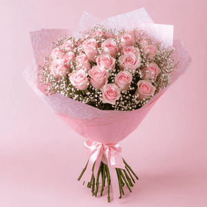 Premium Pink Roses and Baby's Breath