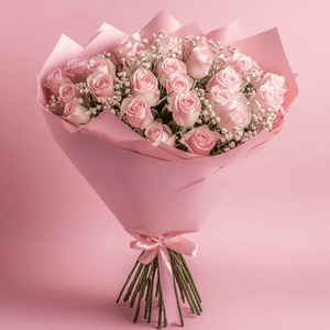 Premium Pink Roses and Baby's Breath