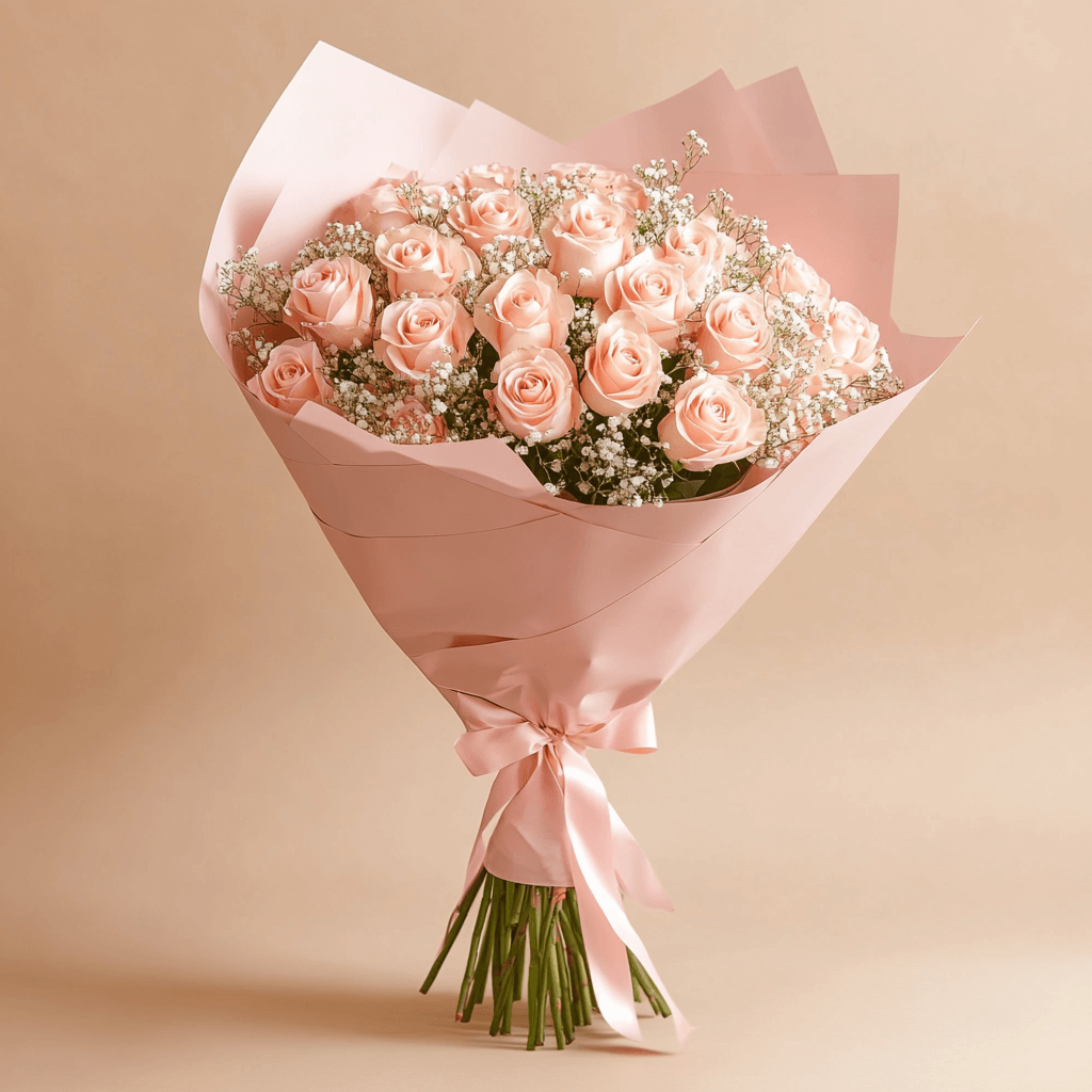 Premium Pink Roses and Baby's Breath