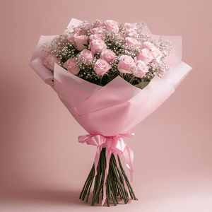 Premium Pink Roses and Baby's Breath