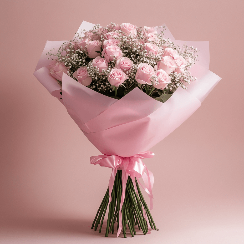Premium Pink Roses and Baby's Breath
