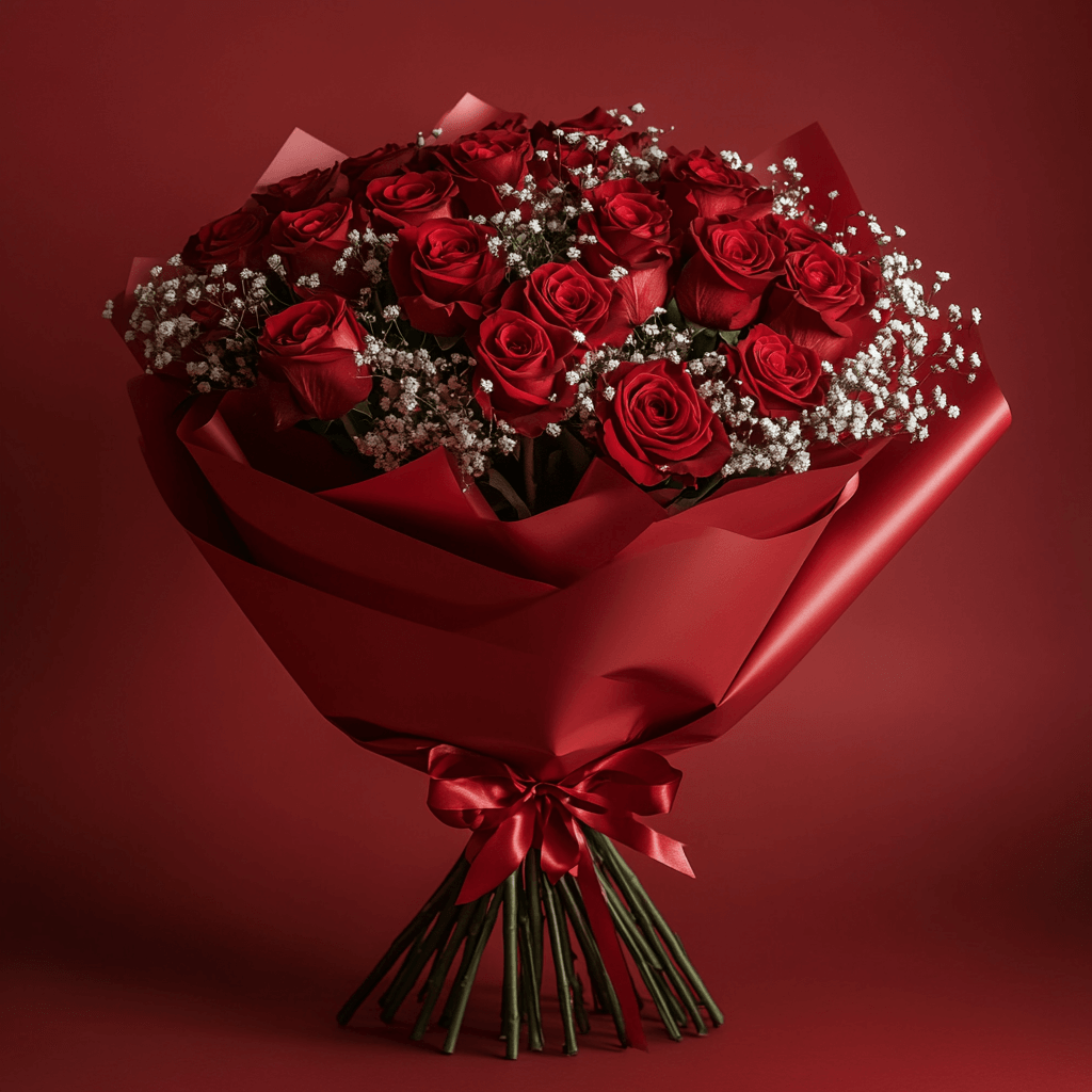 Premium Red Roses and Baby's Breath
