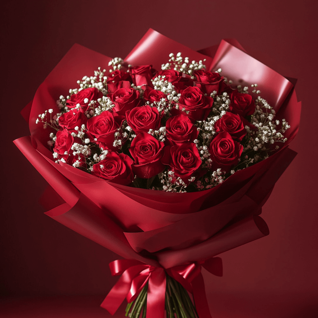 Premium Red Roses and Baby's Breath