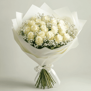 Premium White Roses and Baby's Breath