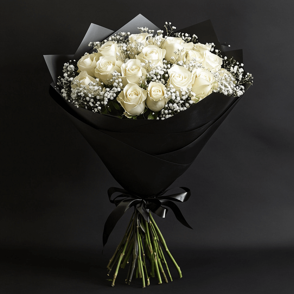 Premium White Roses and Baby's Breath
