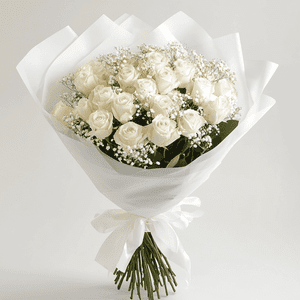 Premium White Roses and Baby's Breath