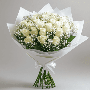 Premium White Roses and Baby's Breath