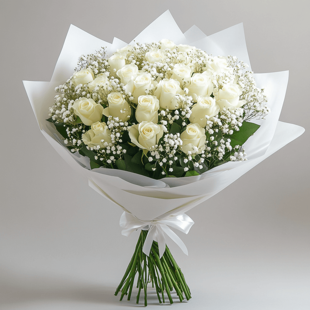 Premium White Roses and Baby's Breath